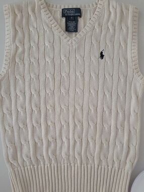 Polo by Ralph Lauren Cream Cable-Knit V-Neck Sweater Vest